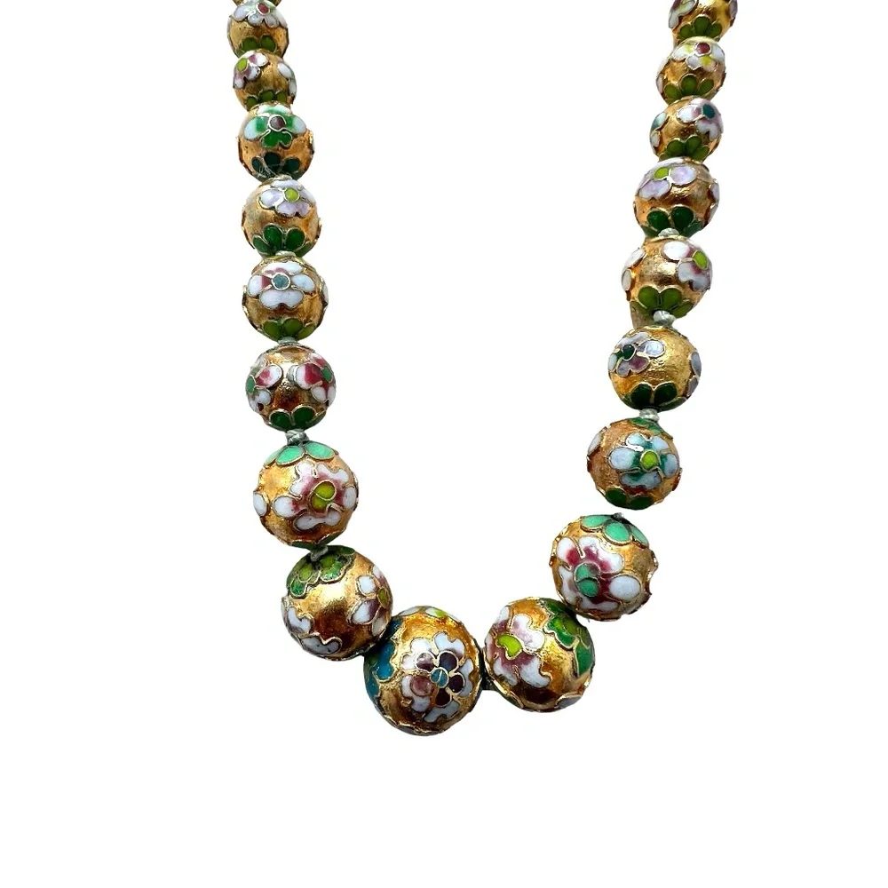 VINTAGE GRADUATED CLOISONNÉ BEAD NECKLACE 30.5